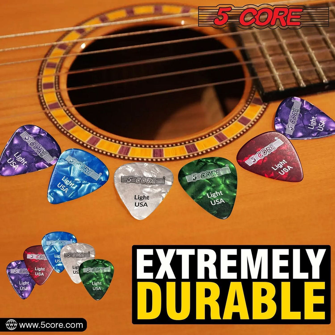 Light flexible purple guitar picks 0.46mm by 5Core for controlled play