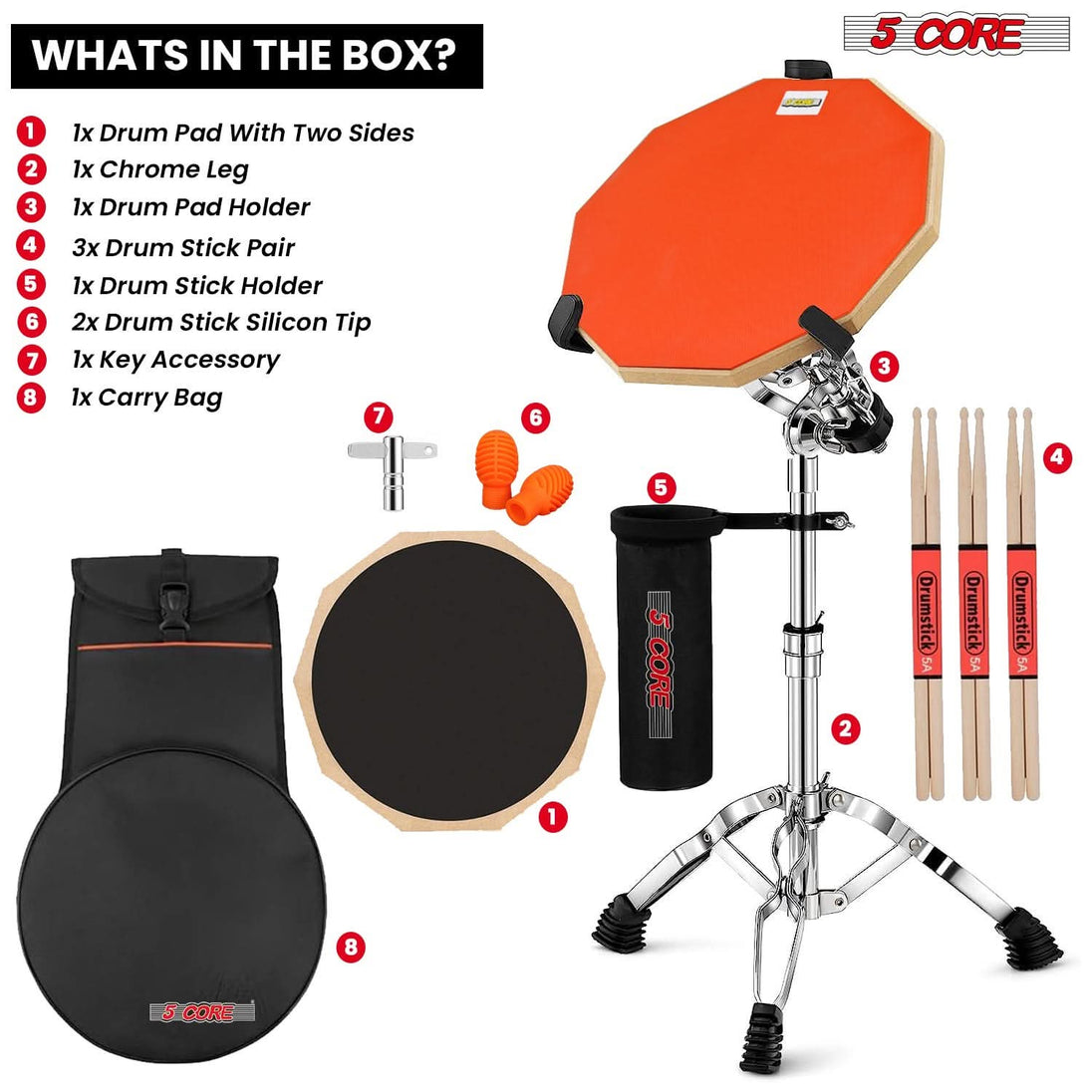 5Core multi-functional drum throne with padded seat and practice pad