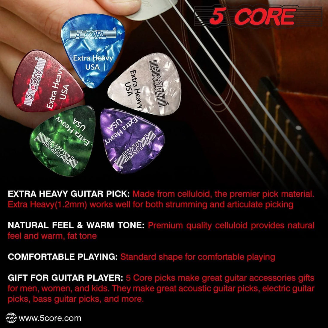 Premium purple 5Core picks for heavy strumming and picking control