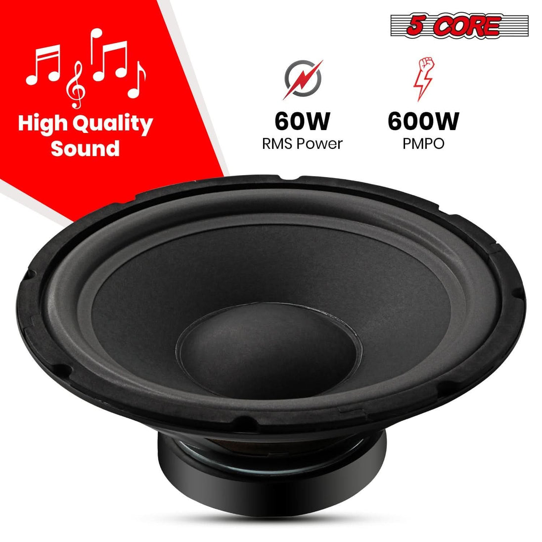 High-performance 10-inch subwoofer by 5Core for DJ and sound system setups