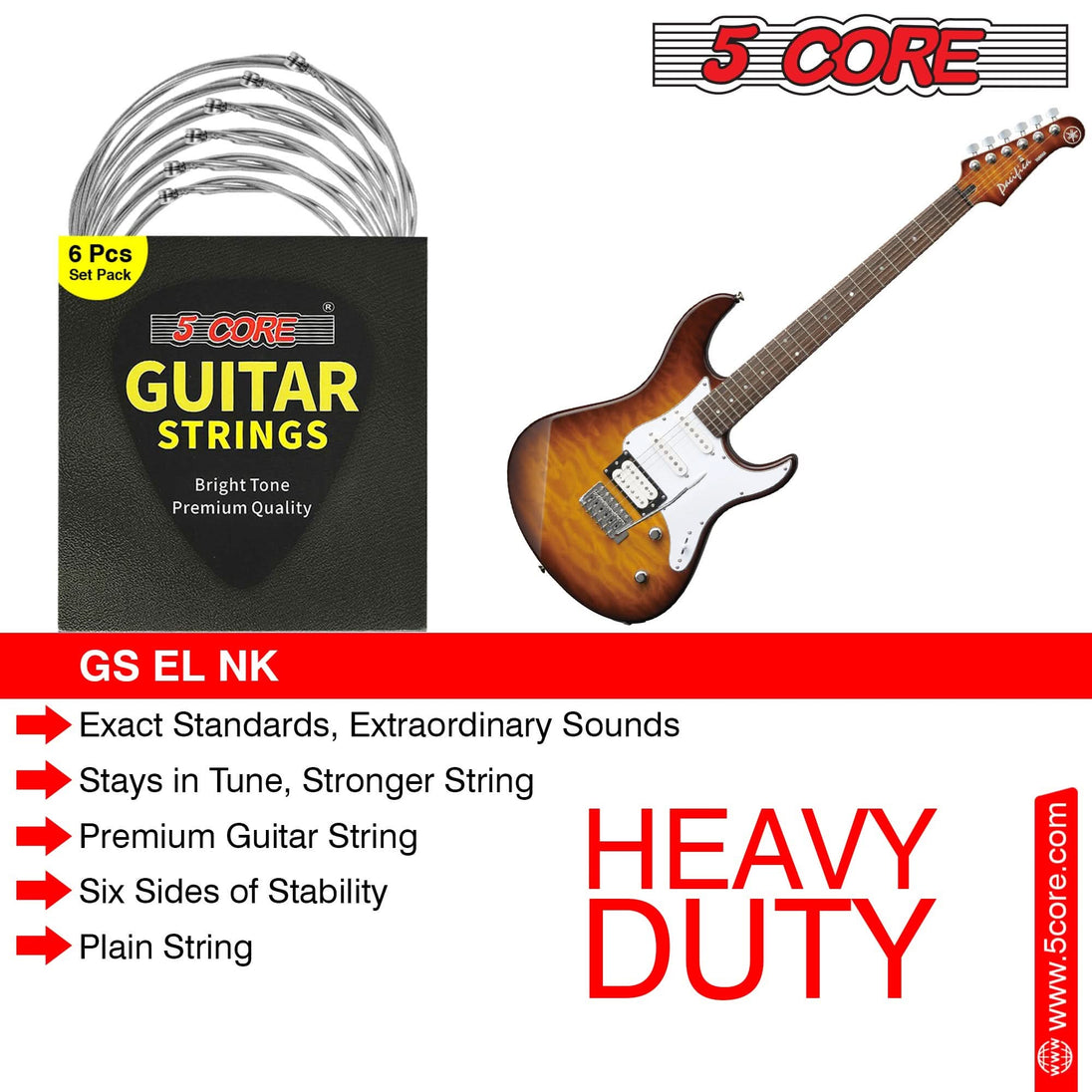 5Core nickel wound electric guitar strings 0.009-.042 gauge for 6 string guitars with bright tone