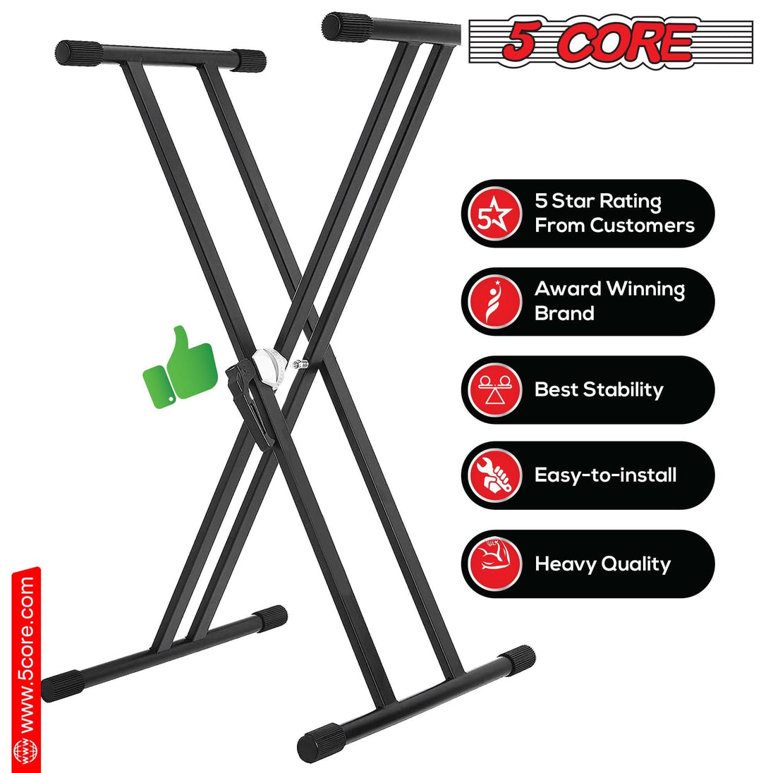 5Core 49 to 88 keys double X style adjustable keyboard stand riser with gear