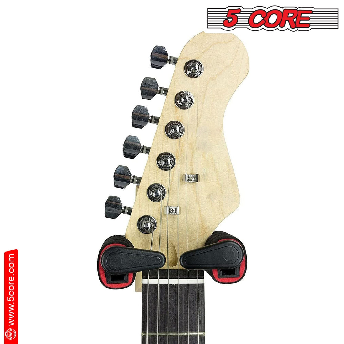 5 Core Guitar Wall Mount Hangers - Soft Padded Adjustable Hook with Hardwood Base