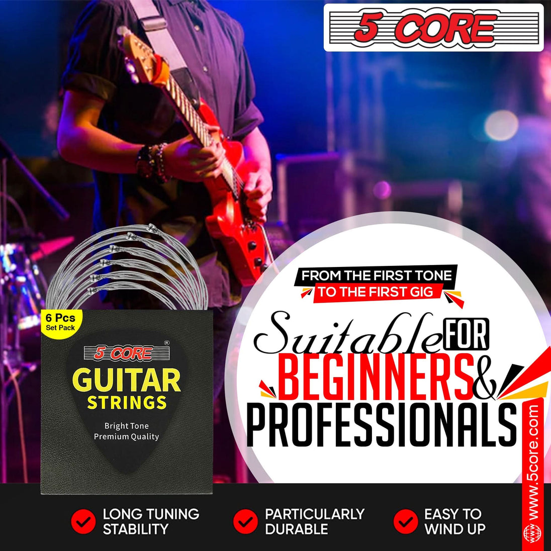 5Core 0.009-.042 gauge electric guitar strings nickel wound with bright tone for 6 string guitars