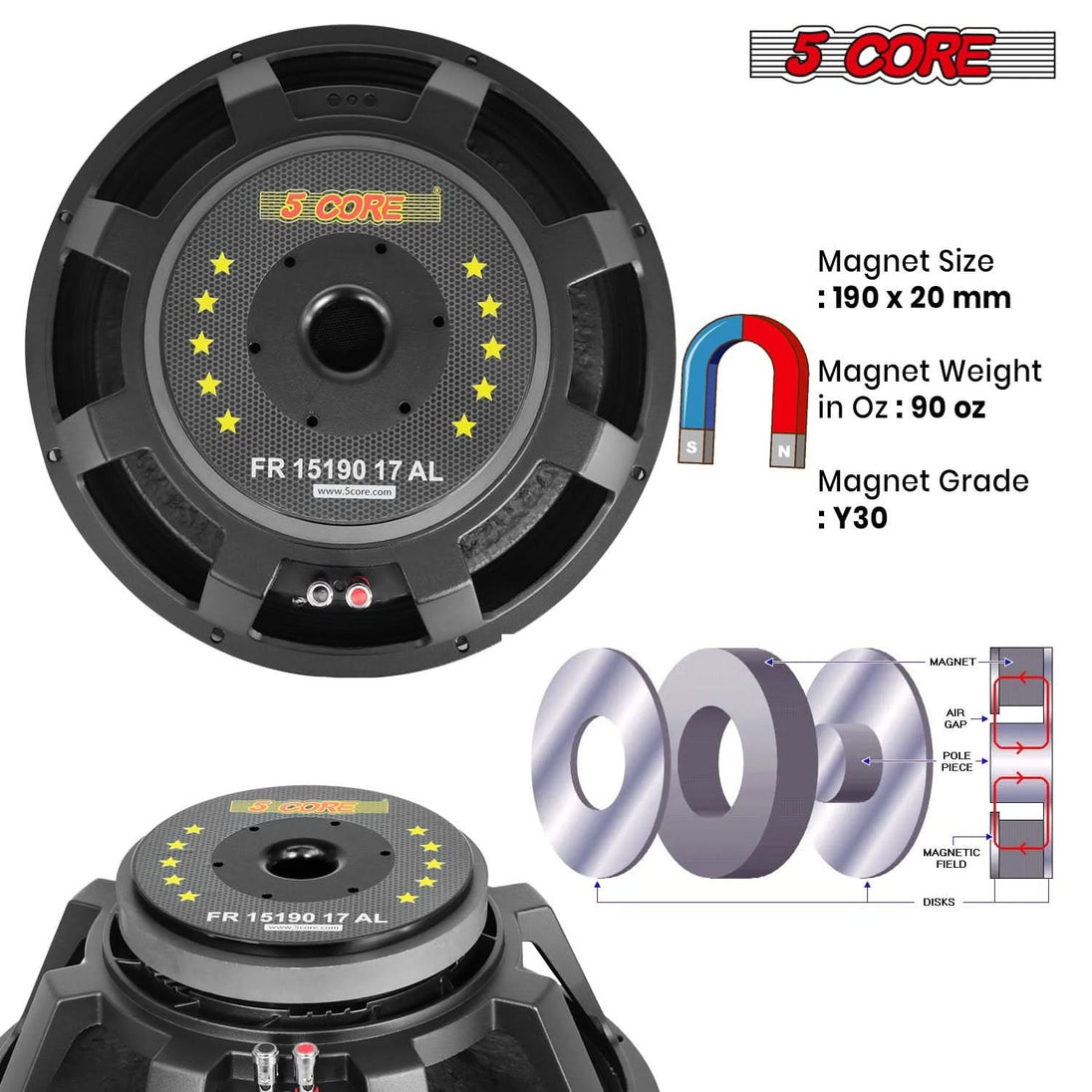 5Core DJ subwoofer speaker with premium magnet and voice coil design