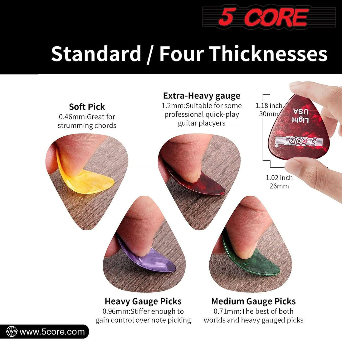 Light gauge purple picks 0.46mm by 5Core for smooth guitar play