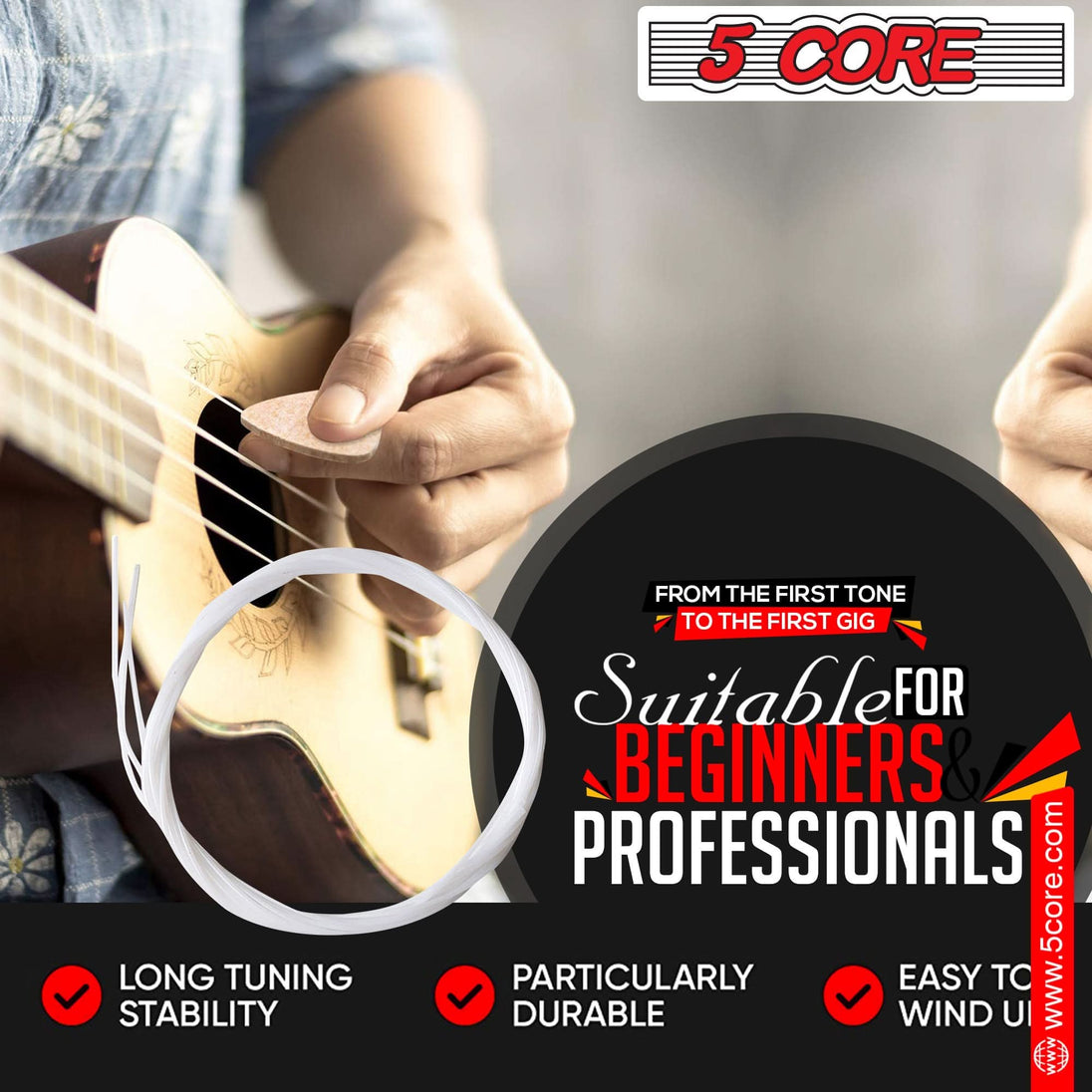5Core consistent performance nylon ukulele strings with deep and bright tone