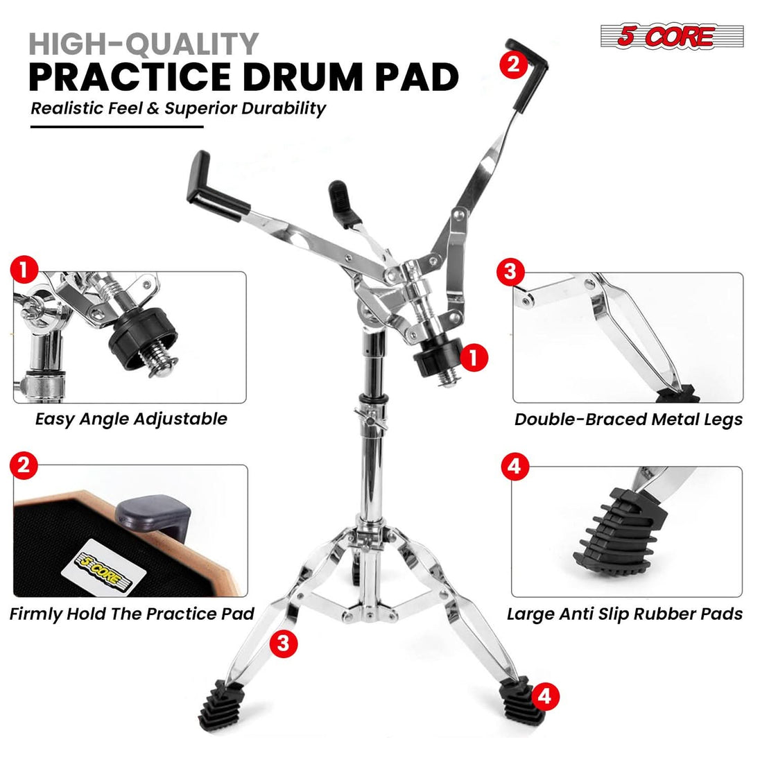 Reliable 5Core drum practice solution with throne and stable stand