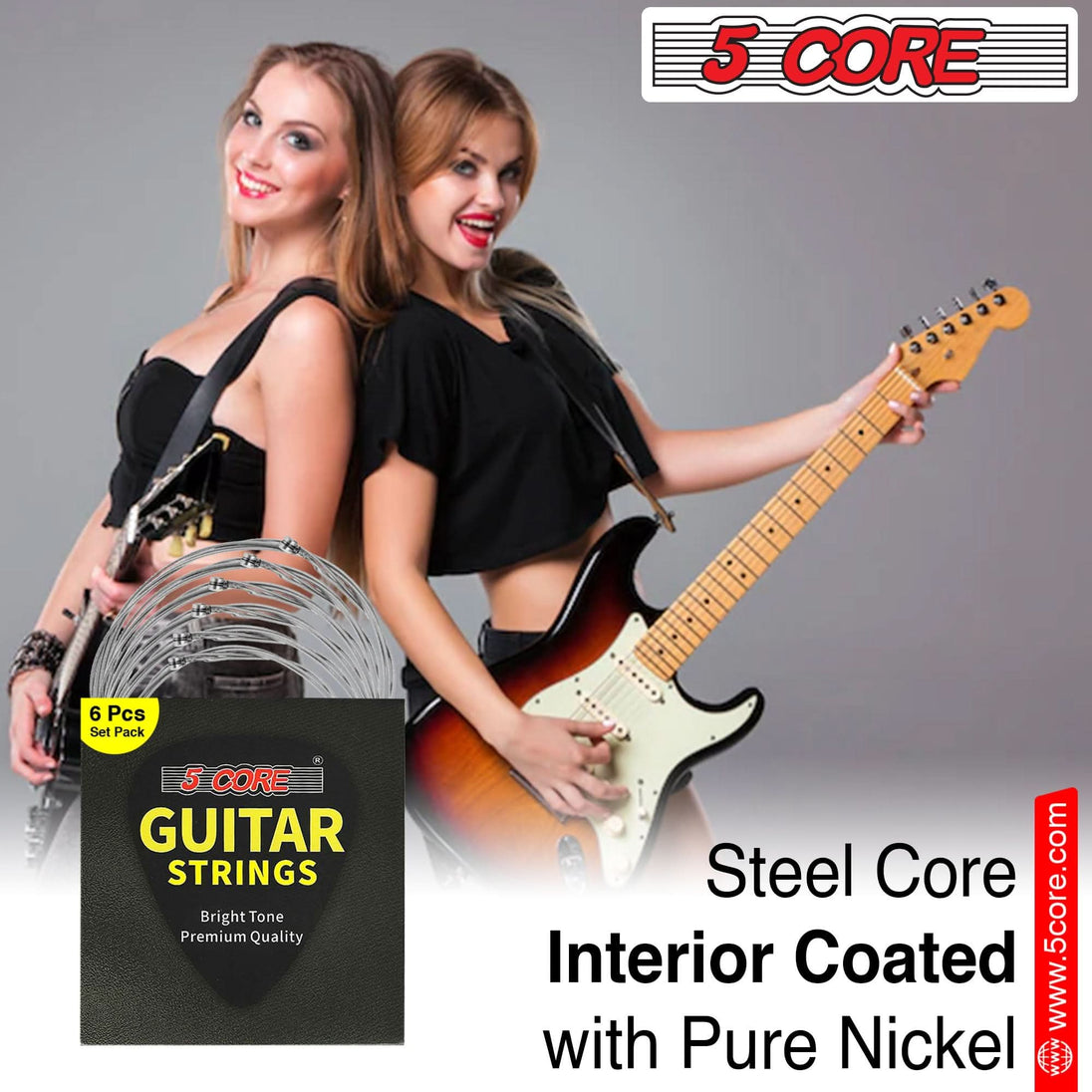 5Core electric guitar strings nickel 0.009-.042 gauge with bright tone for 6 string guitars