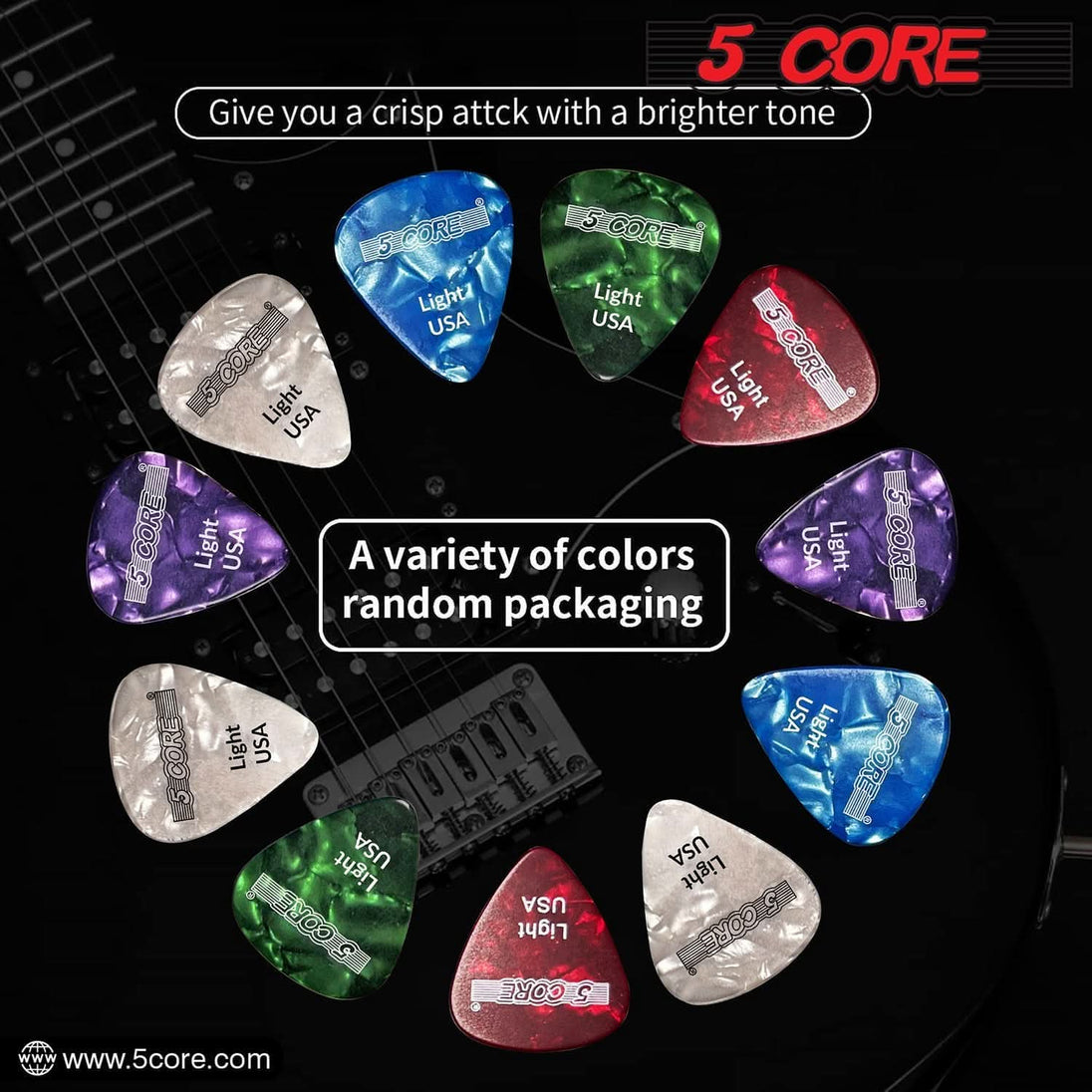 5Core red light guitar picks 0.46mm perfect for smooth playing
