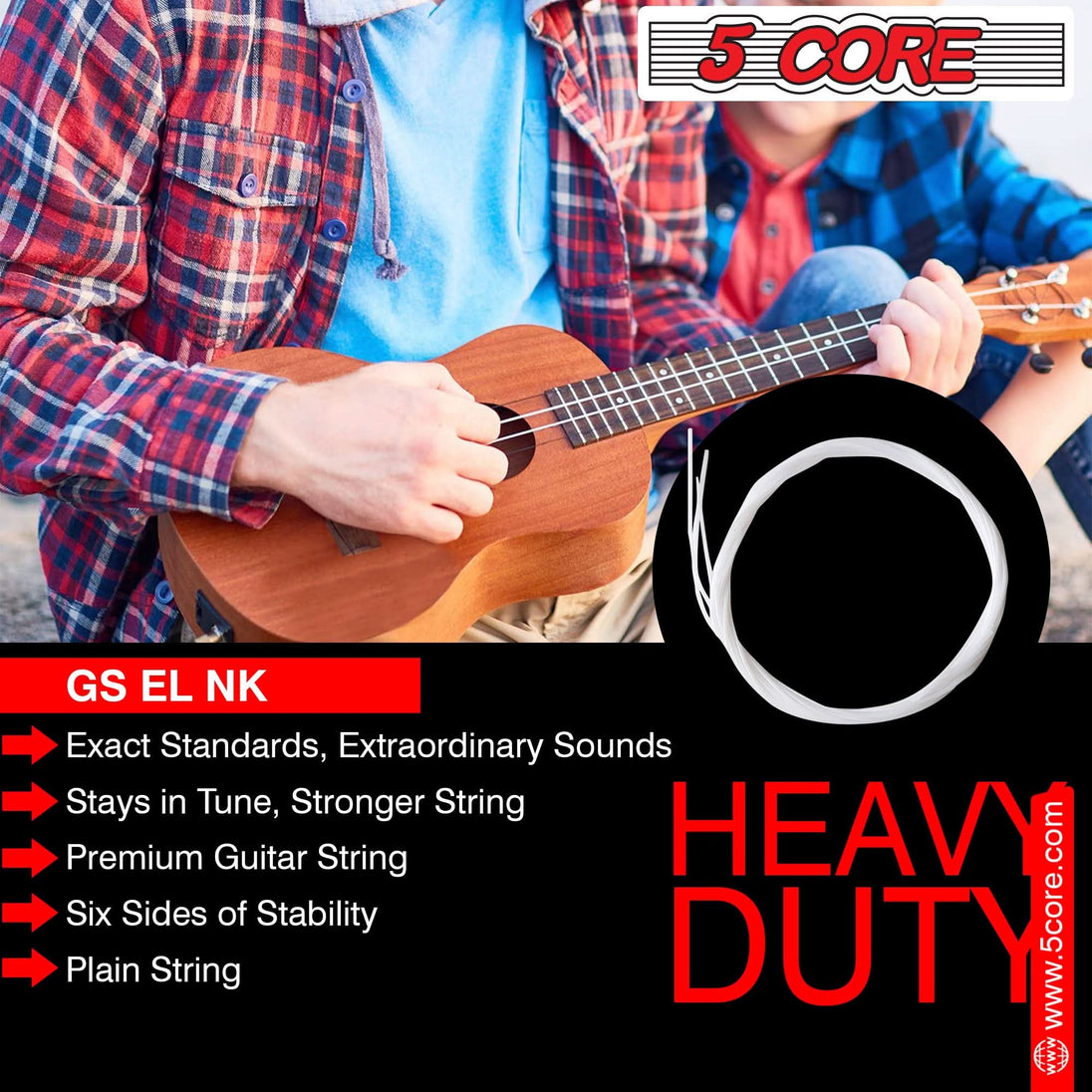 5Core ukulele nylon strings offering bright tone, consistent playability, and lasting durability