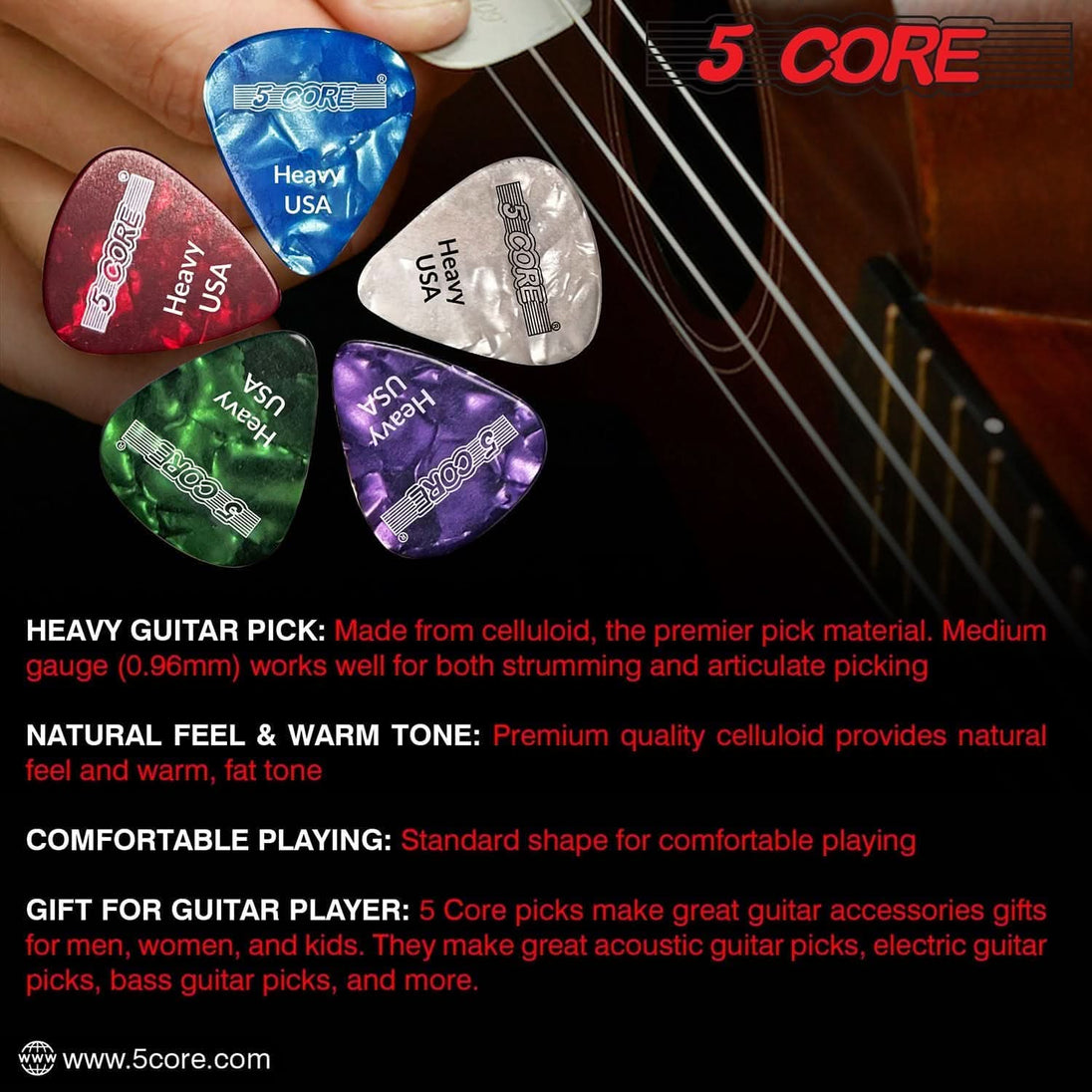 5Core red guitar picks for consistent tone and play style