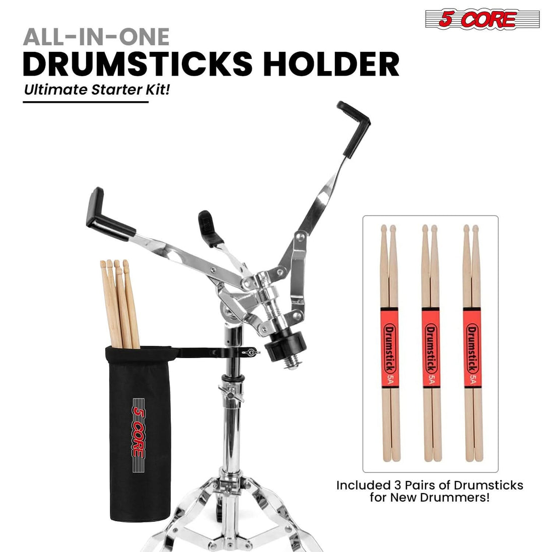 5Core drumming combo with soft seat and durable snare pad setup