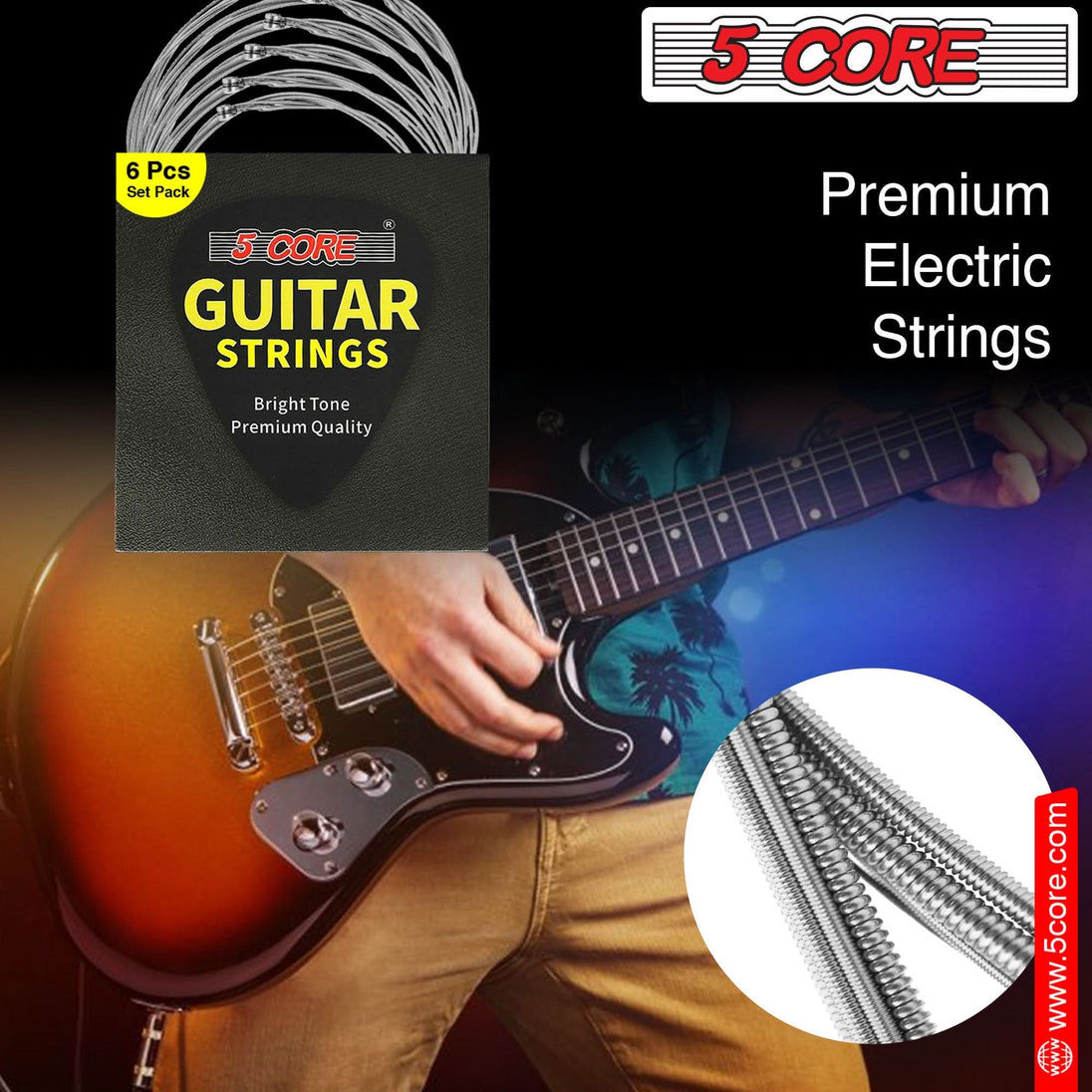 5Core electric guitar strings 0.009-.042 nickel gauge with bright tone for 6 string guitars