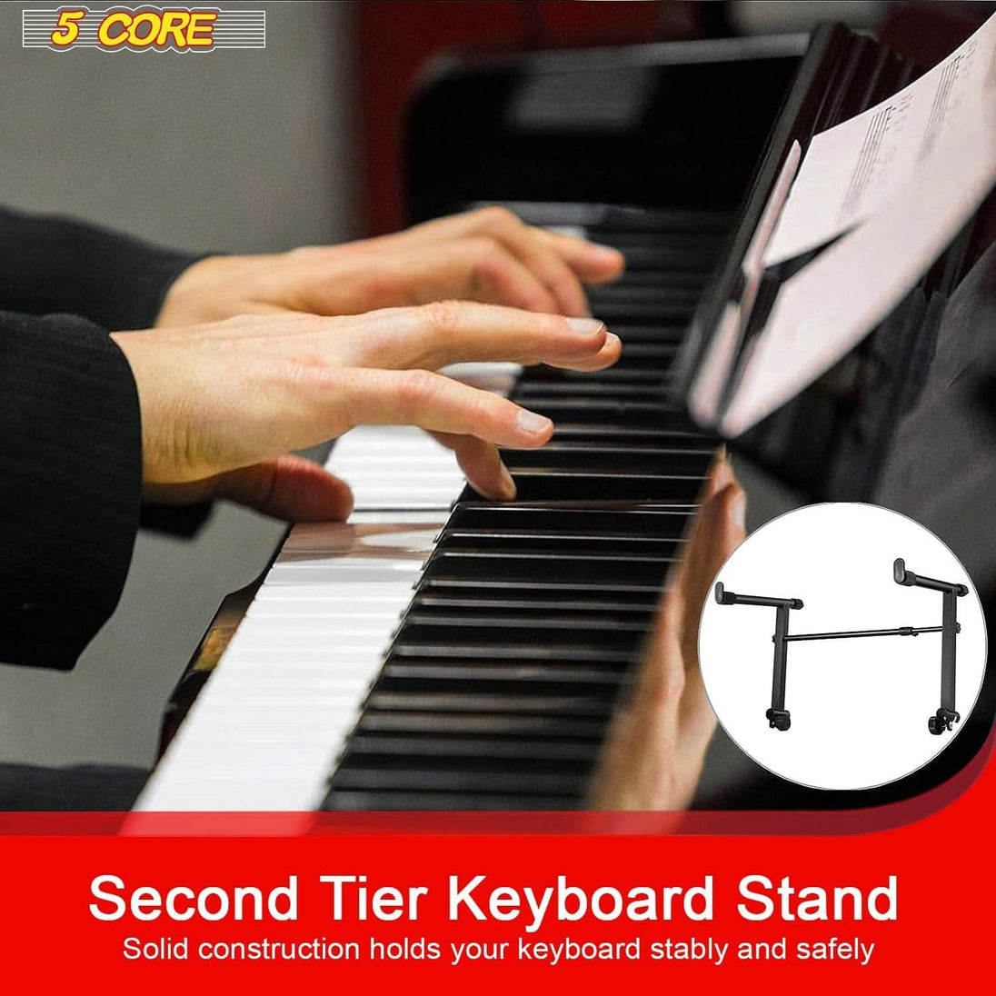 Adjustable 2-tier keyboard stand by 5Core, foldable and sturdy electric piano holder