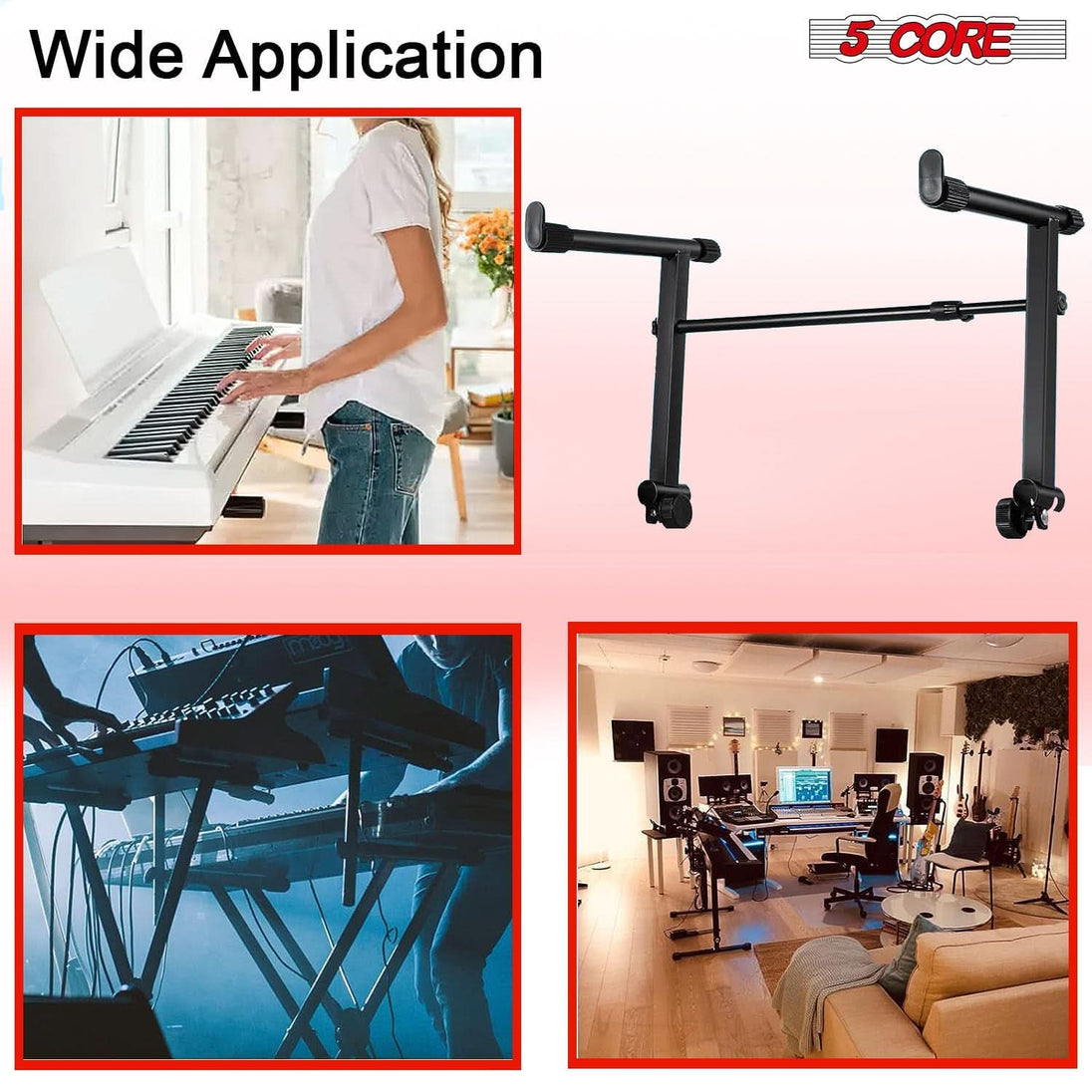 Sturdy 2-tier adjustable keyboard stand by 5Core, foldable holder for electric piano