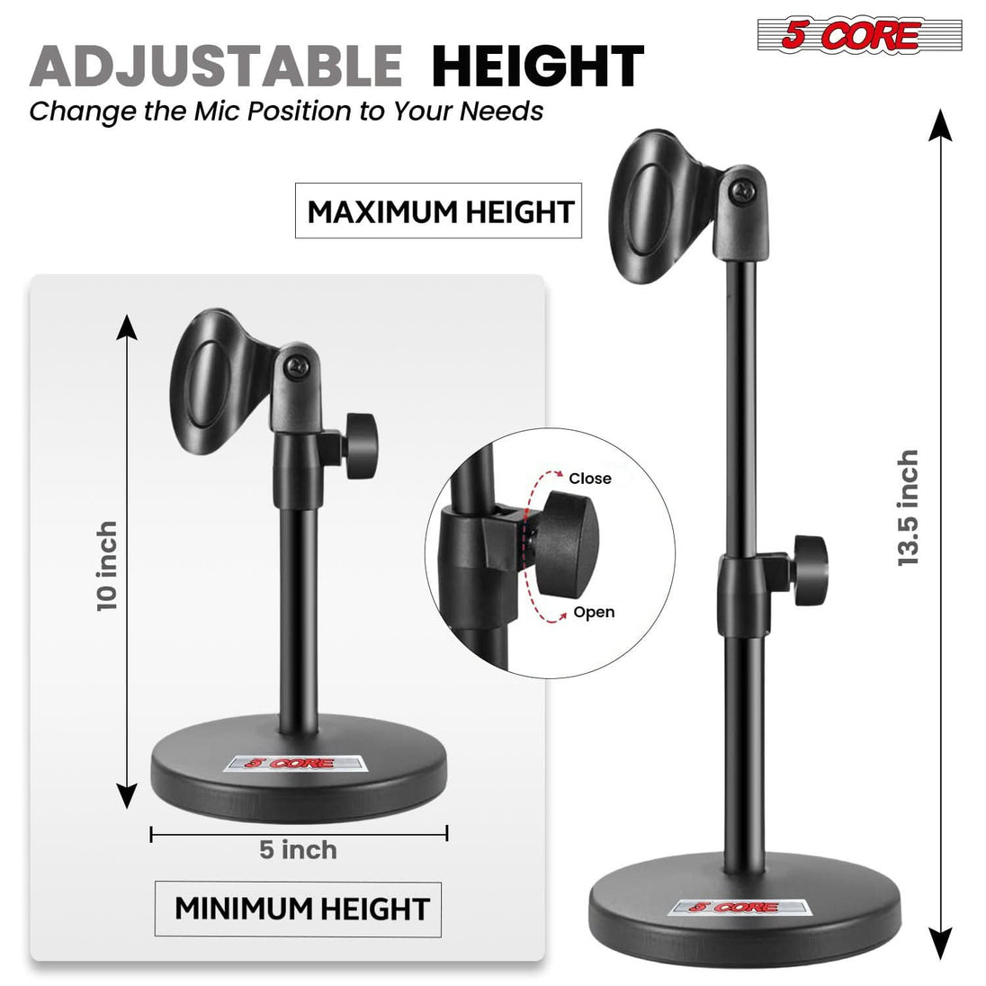 Multifunctional 5Core table mic stand for podcasting, streaming, and recording