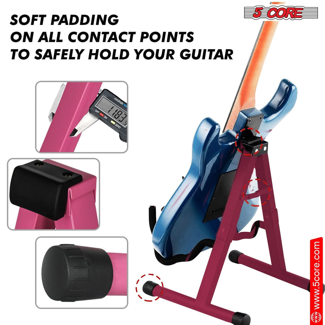 Vibrant pink finish complements any music space