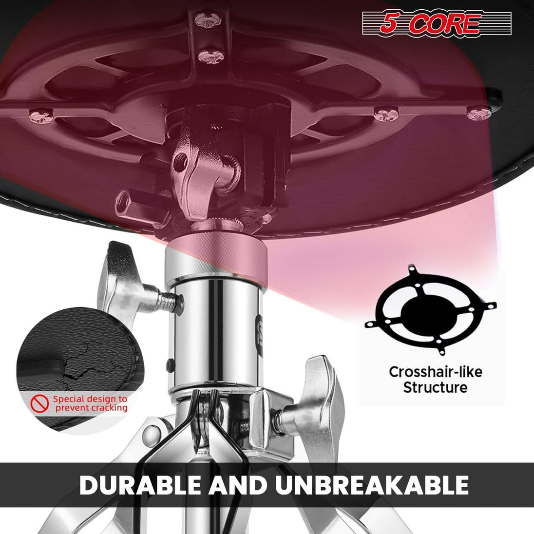 Padded drum throne with heavy duty construction and velvet top