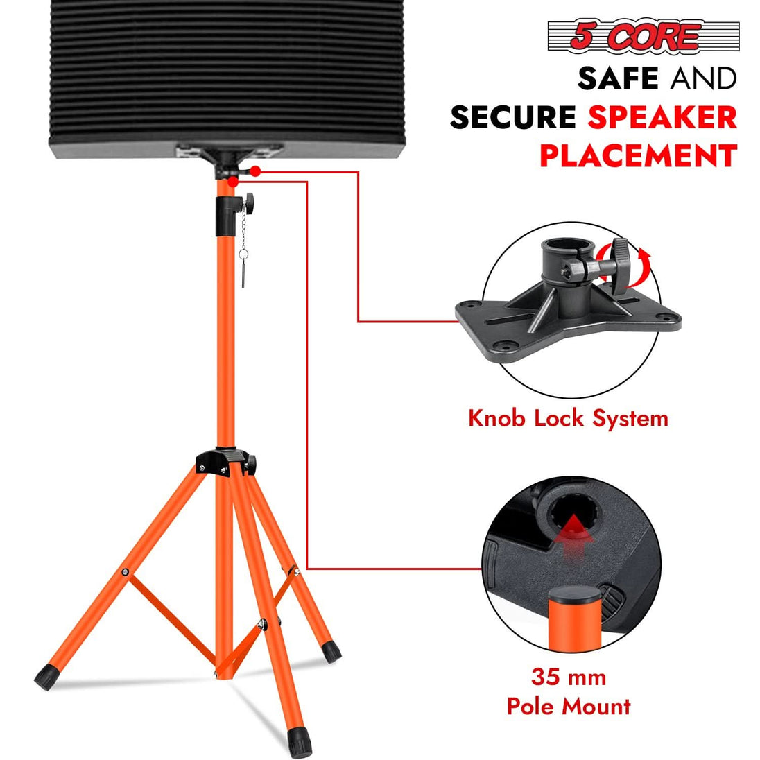 Professional DJ speaker pole mount in orange by 5Core