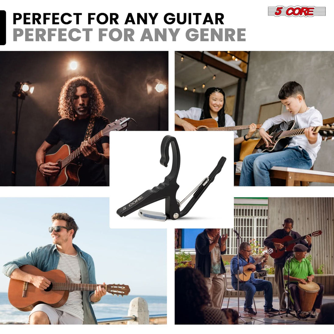 Portable 5Core capo and pick bundle ideal for travel and gigs