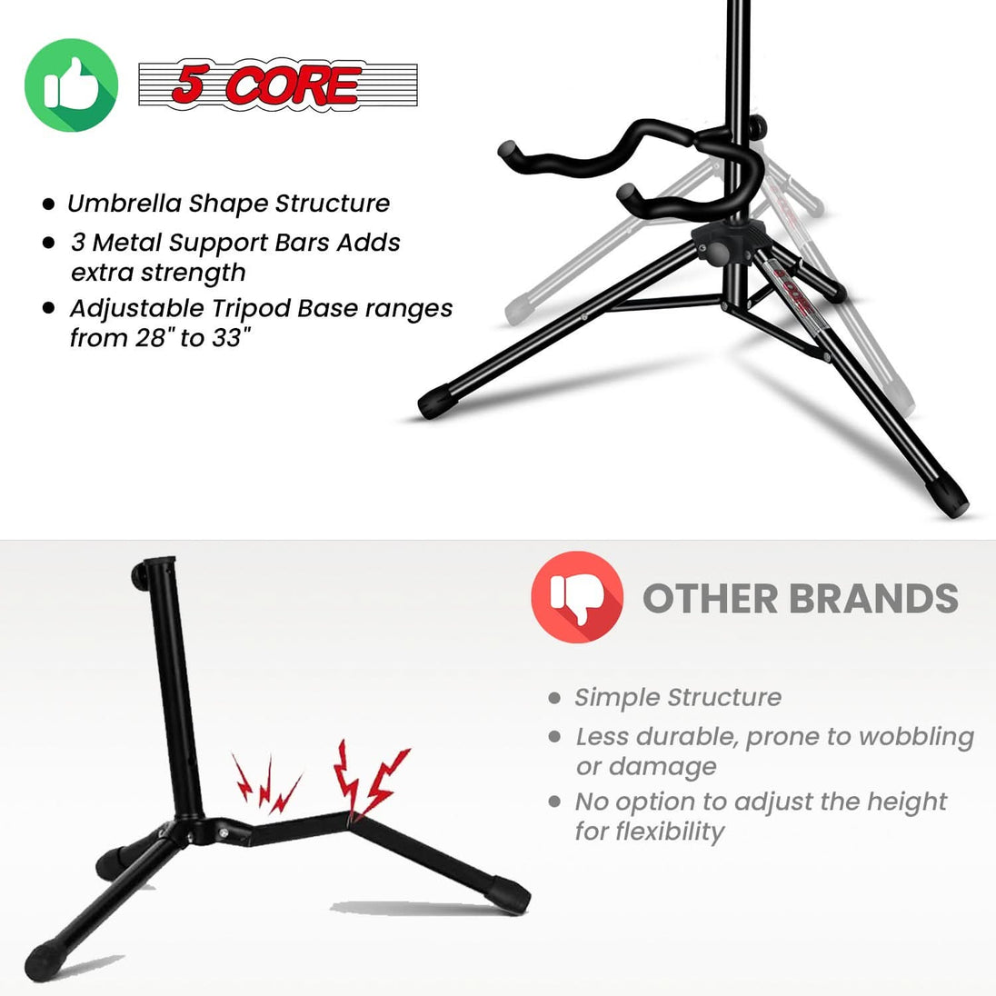 5Core acoustic electric bass guitar stand folding floor holder soporte para guitarra