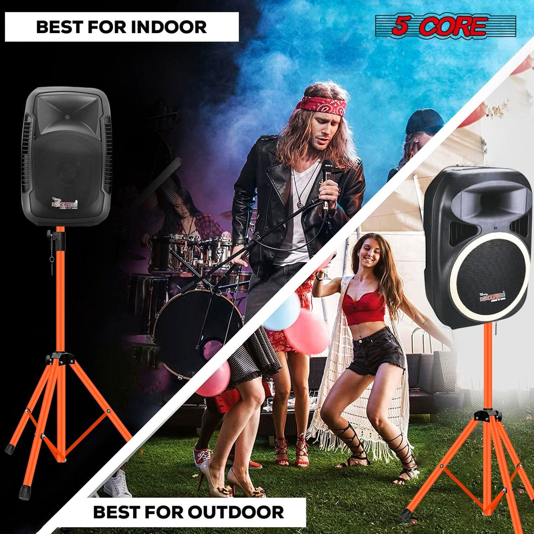 Durable orange speaker stand by 5Core for stage and studio sound systems