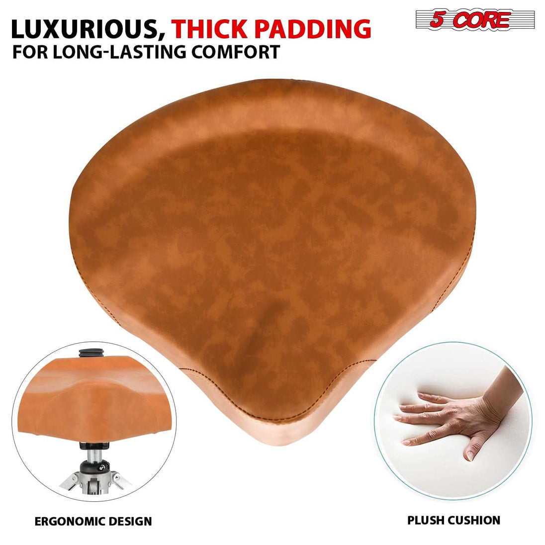 Heavy-duty brown drum seat with padded cushion and backrest 5Core