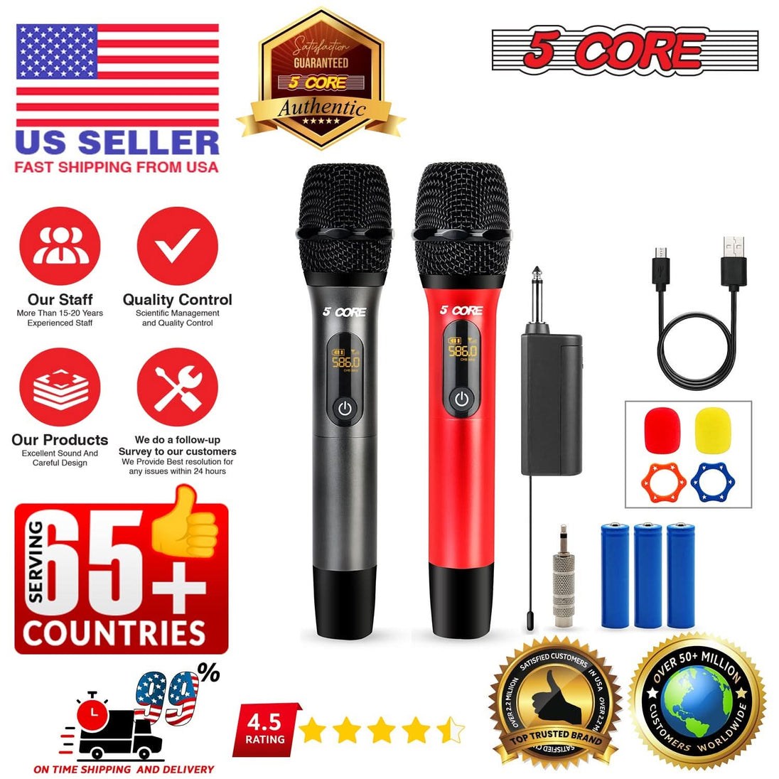 Mini wireless microphones with two headset mics and portable receiver