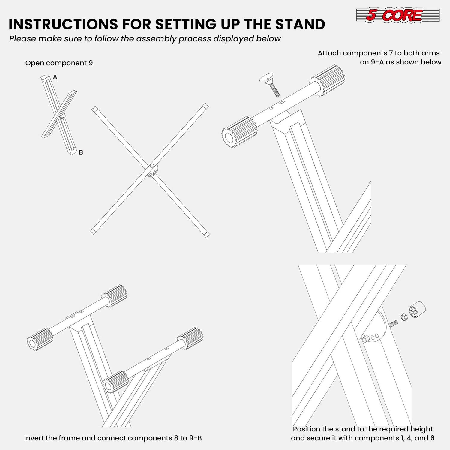 5 Core Keyboard Stand Dual X Shape Adjustable Foldable Portable Key Board DJ Controller Stands