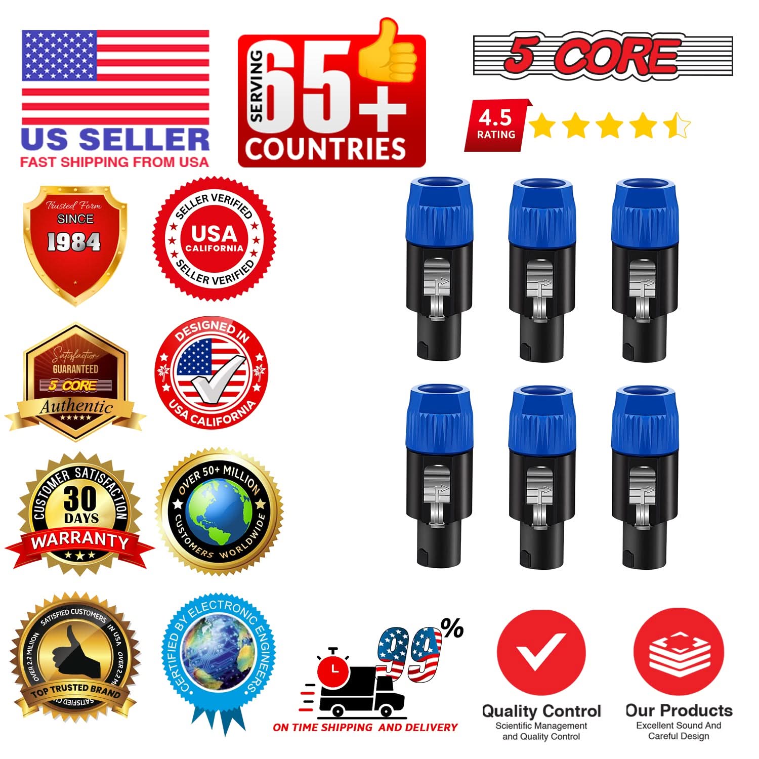 5Core Speakon Adapter High Quality Audio Jack Male Audio Pin Speaker Adapter Connector