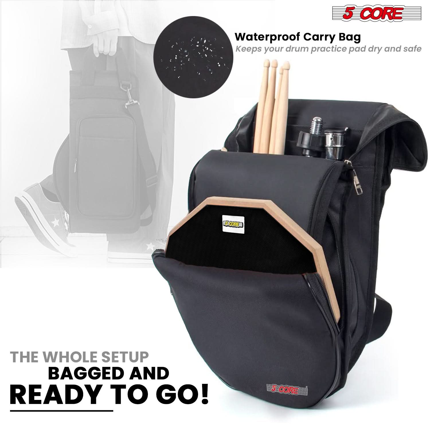5Core Drum Throne Adjustable Guitar Stool Padded Seat + Drum Practice Pad Snare Drumming Stand