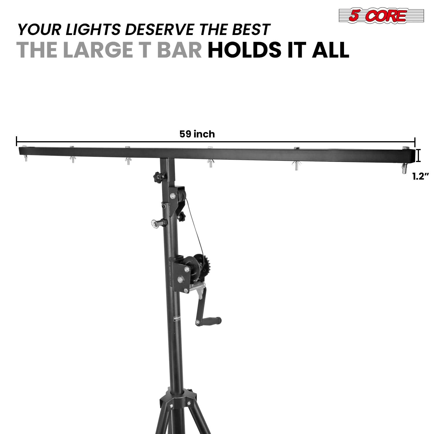5 Core DJ Light Stand Stage Lighting Truss System Hand Crank Up Heavy Duty Height Adjustable w T bar