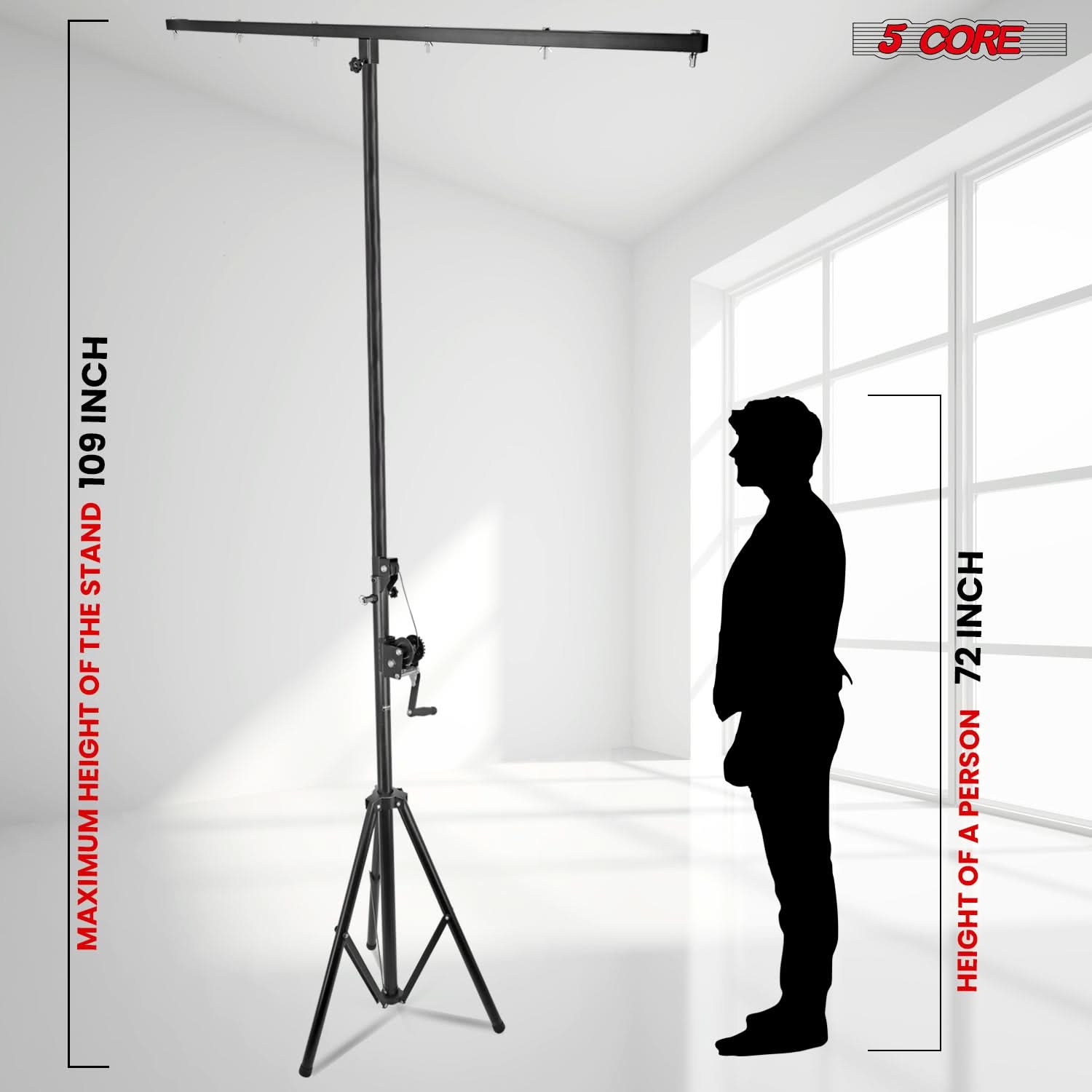 5 Core DJ Light Stand Stage Lighting Truss System Hand Crank Up Heavy Duty Height Adjustable w T bar