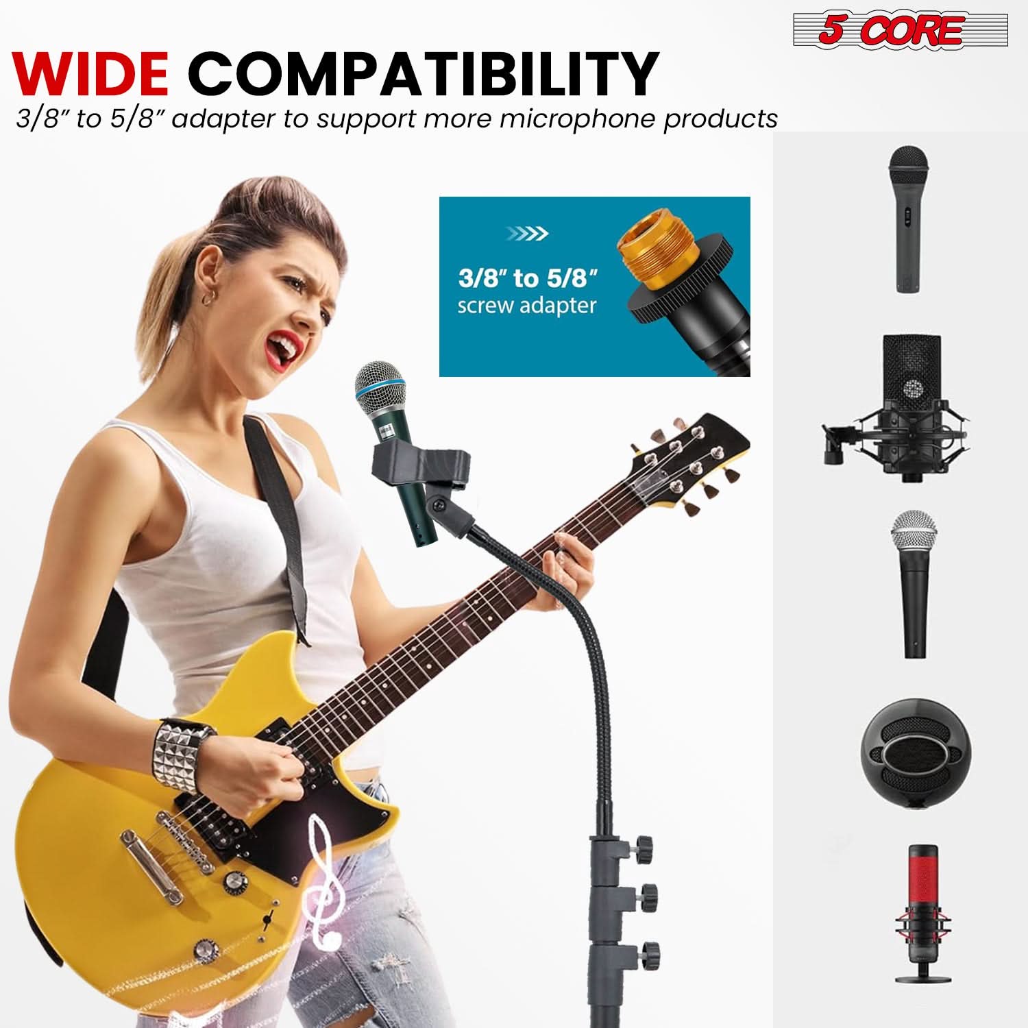 5Core Mic Stand Pair Floor Adjustable Universal Heavy Duty Microphone Stands Round Base Soporte De micrófono