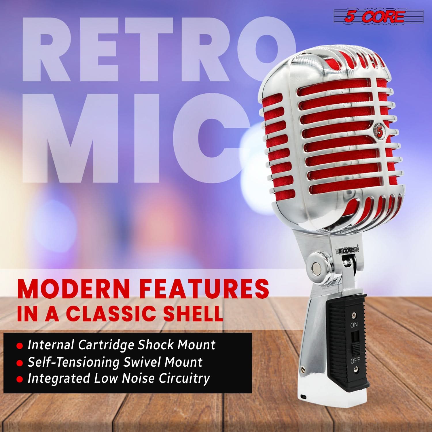5Core Vintage Microphone Classic Dynamic Professional XLR Studio Retro Style Mic RED