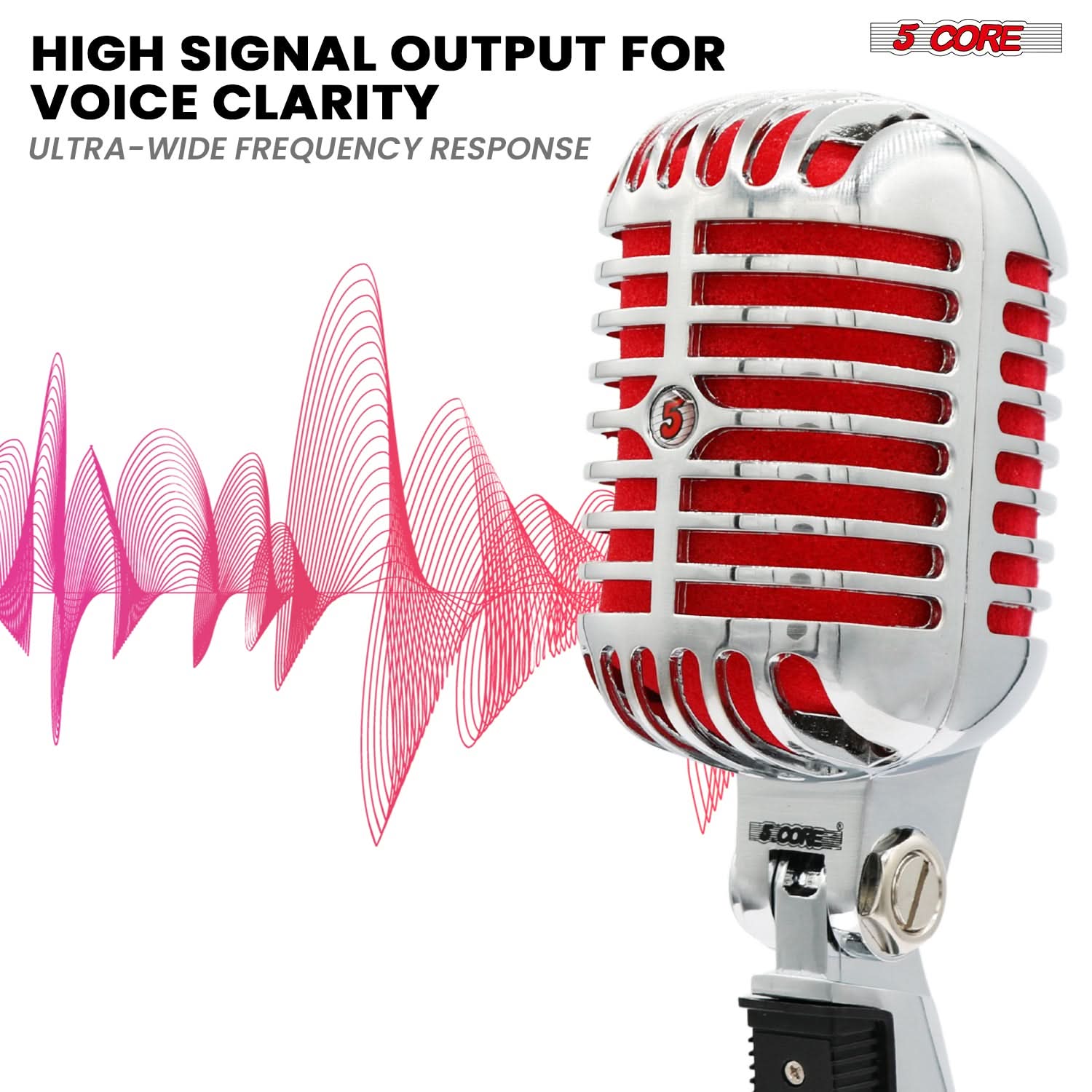 5Core Vintage Microphone Classic Dynamic Professional XLR Studio Retro Style Mic RED
