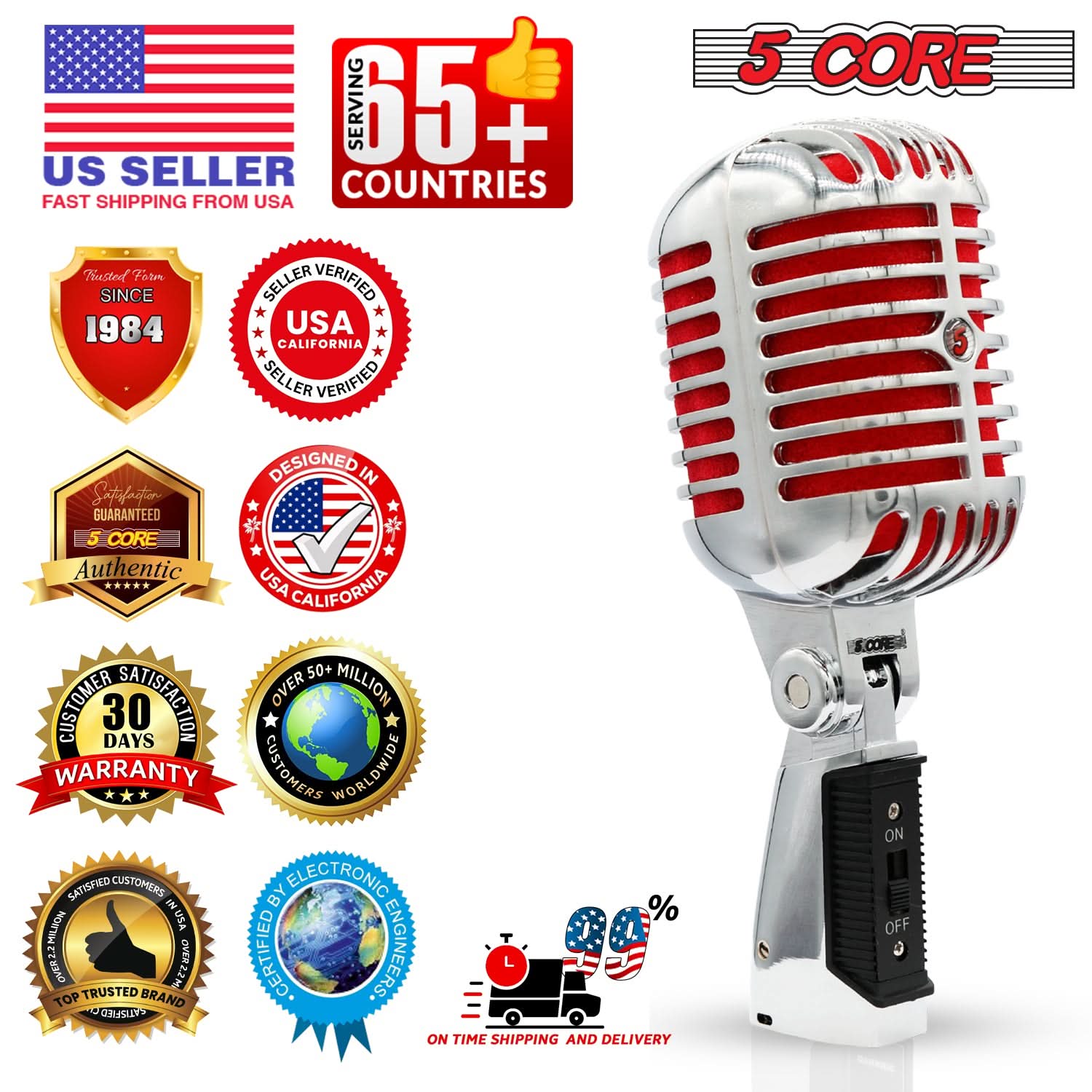 5Core Vintage Microphone Classic Dynamic Professional XLR Studio Retro Style Mic RED