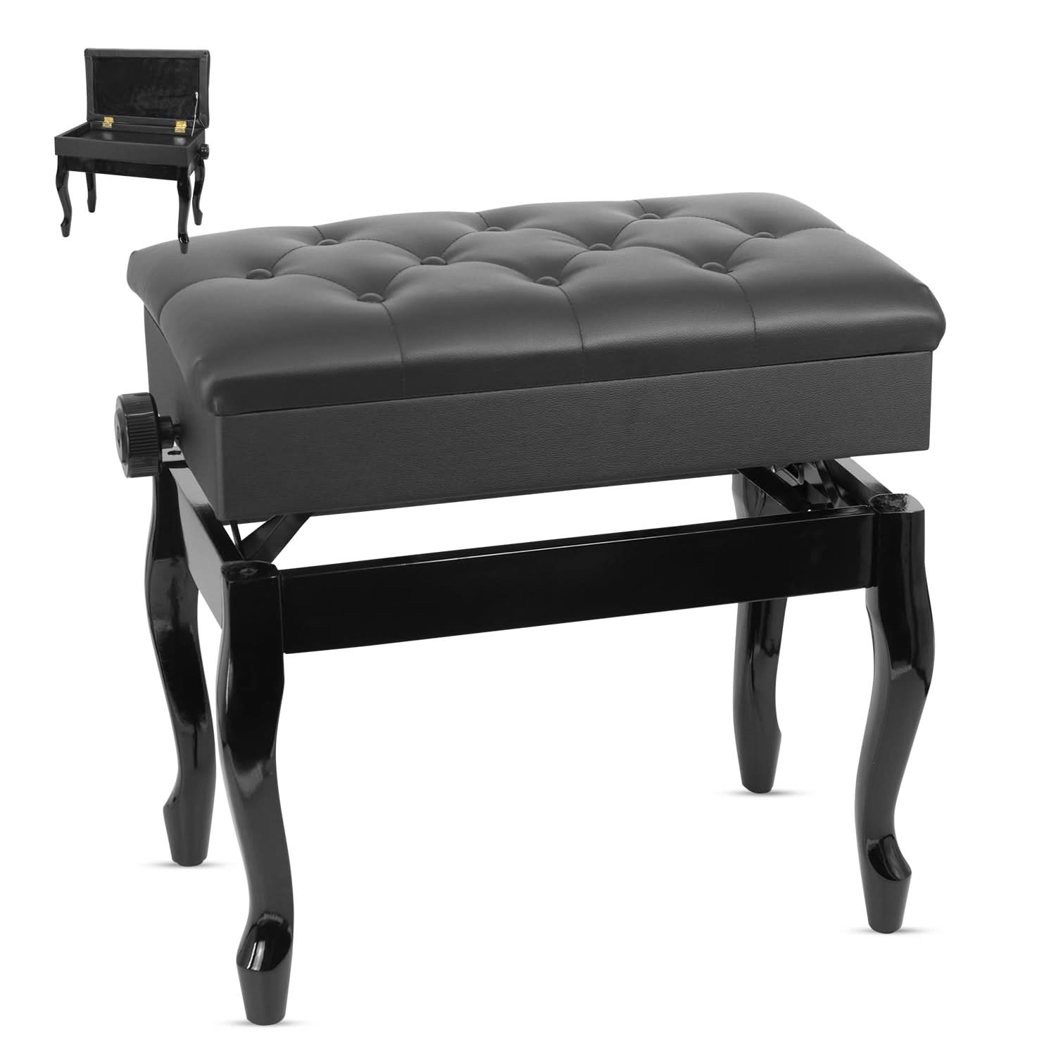 5 Core Piano Bench 3" Padded Cushioned Stool Wooden Heavy Duty Adjustable Musician Chair w Storage