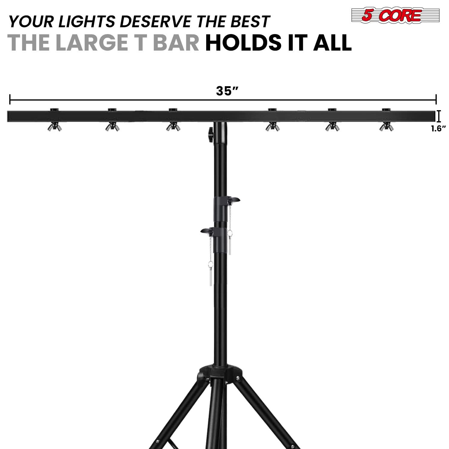 5Core DJ Light Stand Stage Lighting Truss System Height Adjustable 39 to 100" Heavy Duty T bar Mount