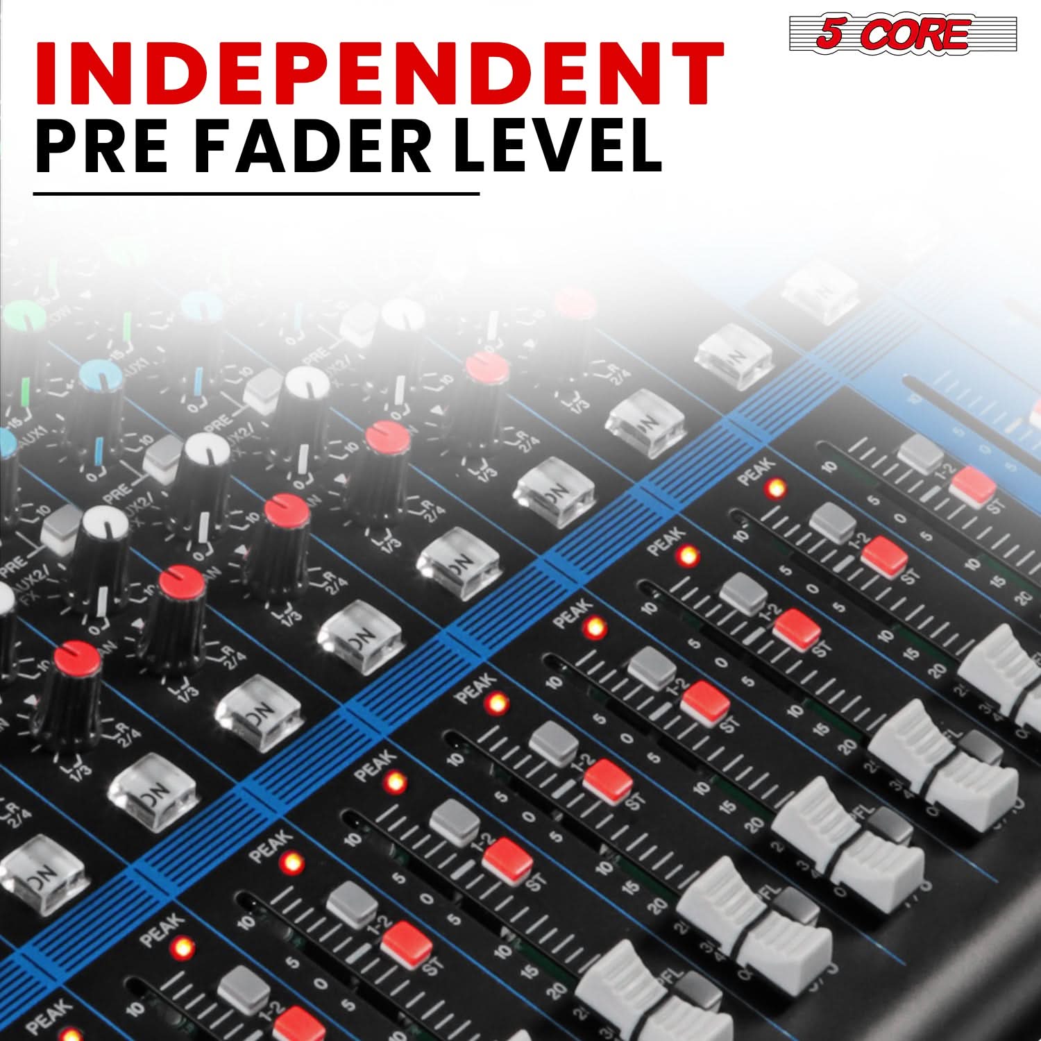 5Core DJ Audio Mixer 24 Channel Stereo Sound Board w 256 effects USB Bluetooth 48V Phantom Power
