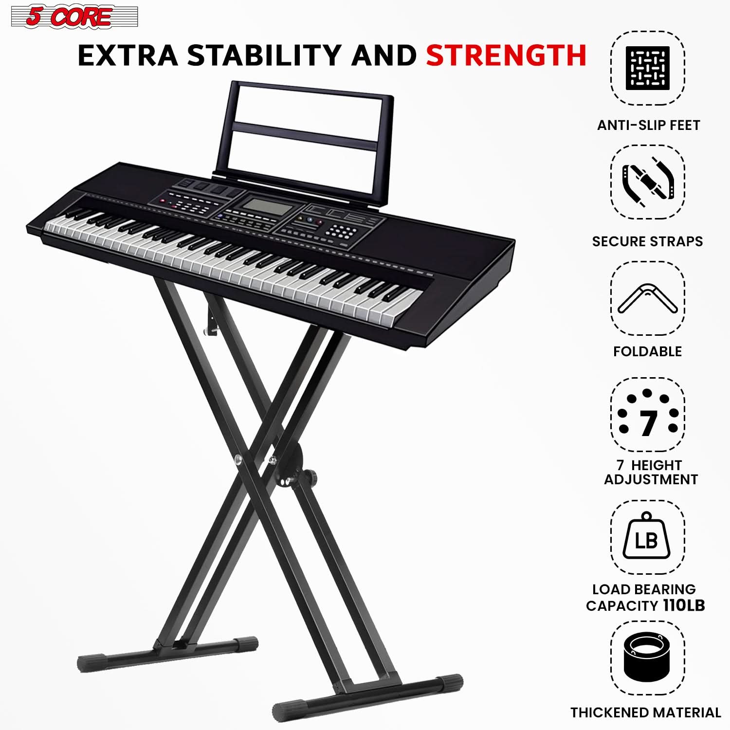 5 Core Keyboard Stand Dual X Shape Adjustable Foldable Portable Key Board DJ Controller Stands