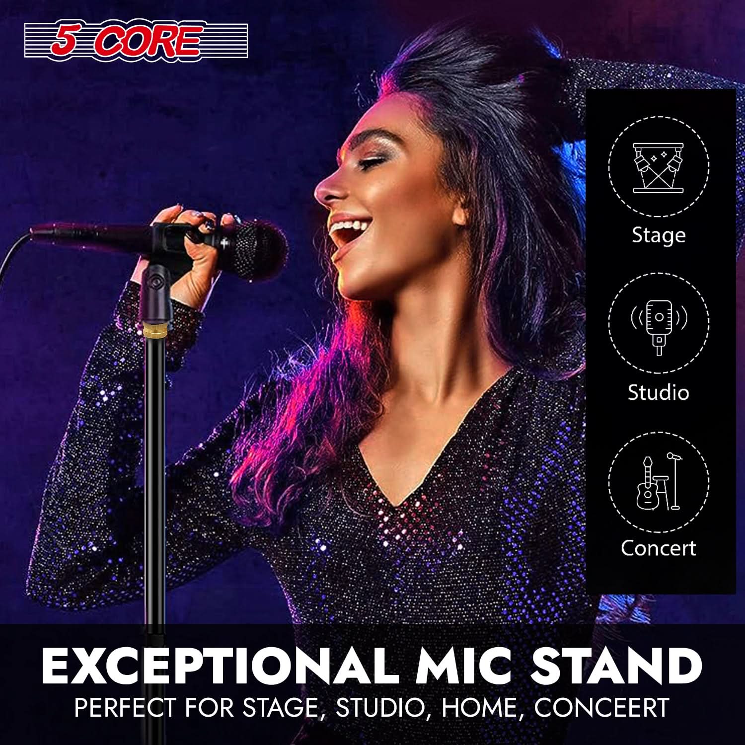 5 Core Mic Stand Pair Round Base Height Adjustable Universal Microphone Mount Stands