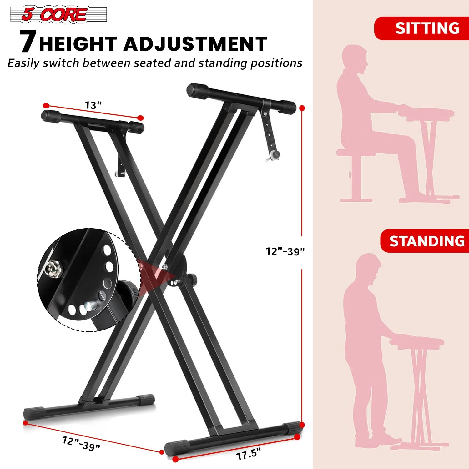 5 Core Keyboard Stand Dual X Shape Adjustable Foldable Portable Key Board DJ Controller Stands