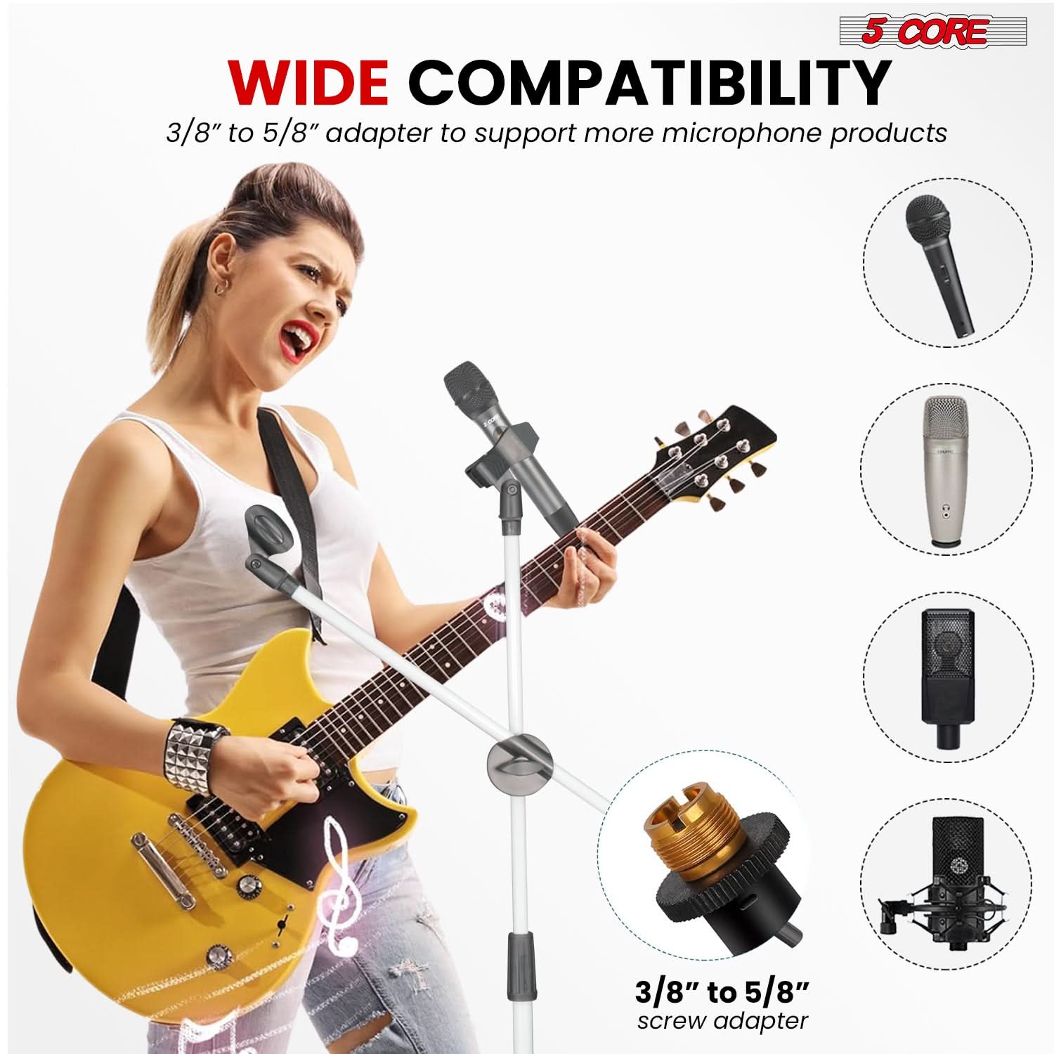 5 Core Mic Stand Floor Height Adjustable Tripod Microphone Stands w Extending Telescoping Boom Arm