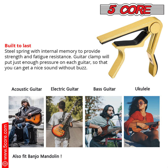 Capo for Banjo Mandolin Ukulele: 5 Core guitar capos for 6-string acoustic and electric guitars.