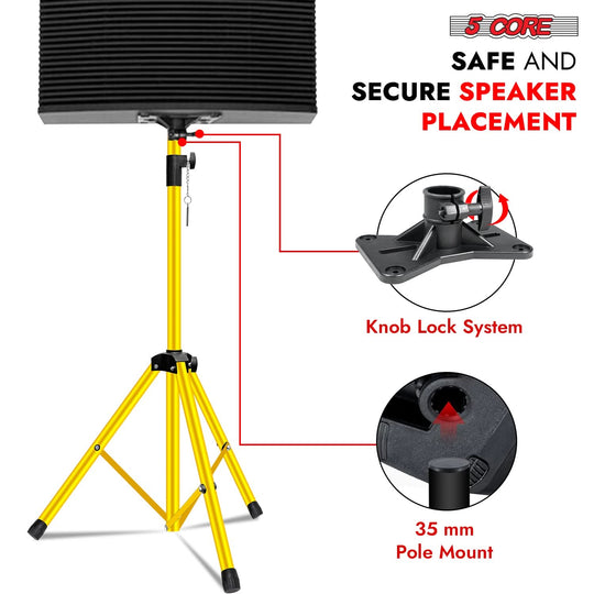 5Core Speaker Stand Tripod Tall Adjustable 72 Inch DJ Studio Monitor Stands Pole Mount Yellow