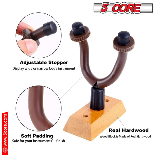 2-pack 5Core guitar wall hooks with classic wood finish