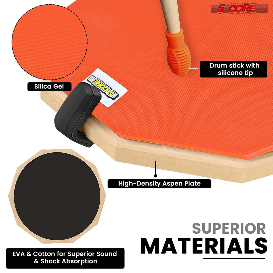 5Core drum throne with padded seat and drum practice pad combo