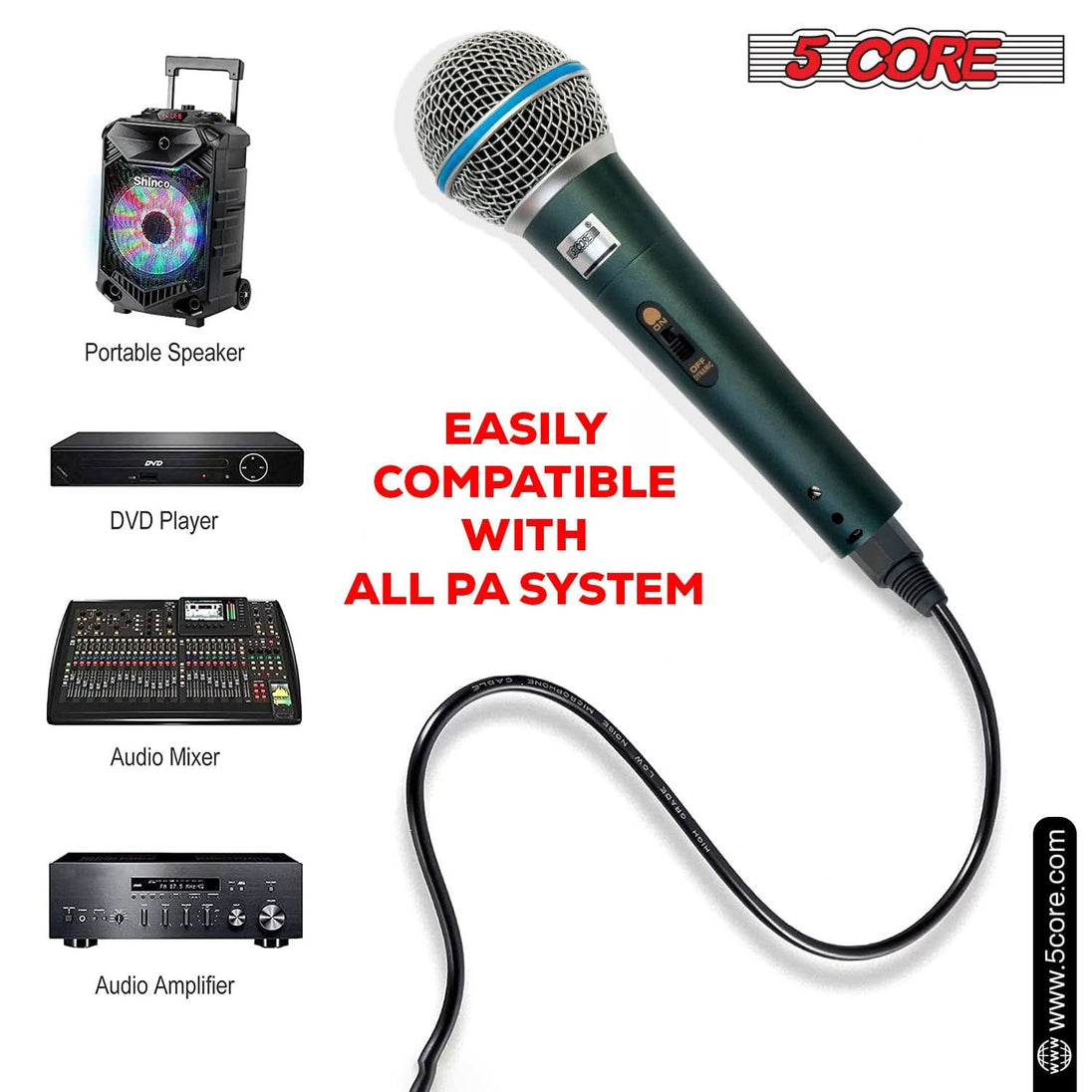 Professional Karaoke Mic - 5Core XLR Dynamic Cardioid Unidirectional Microphone